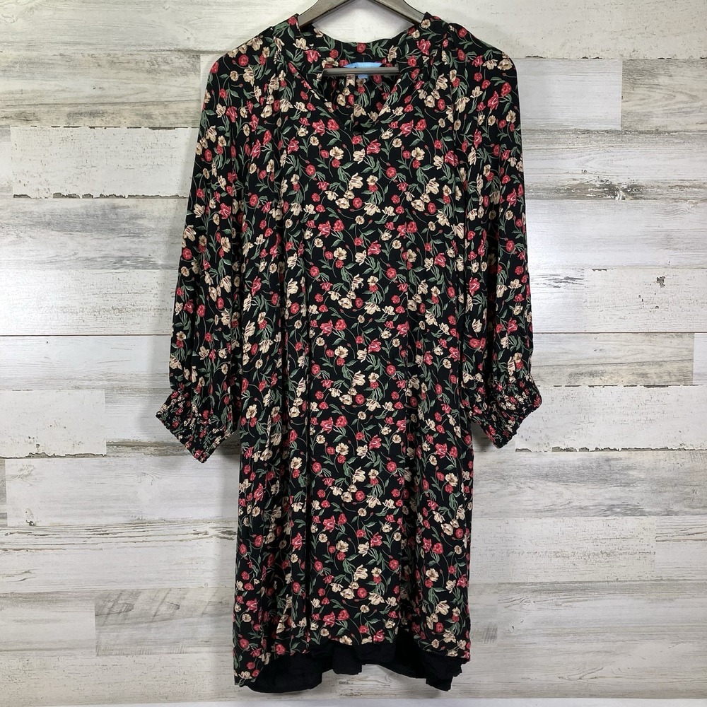 Draper James Womens Black RSVP Floral Lined Long Slv Midi Dress Size XL